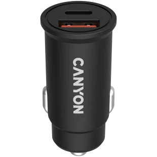 CANYON C-20B03, PD 30W/QC3.0 18W Pocket size car charger with 1-USB A+ 1-USB-C Input: DC12V-24V, Output: USBC: PD30W( 5V3A/9V3A/12V2.5A/15V2A/20V1.5A),USB-A:QC3.0 18W (5V3A