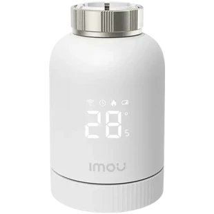 IMOU Smart Radiator Thermostat, temp. range 5 to 35 C, temp. setting accuracy 0.5 C, operation temp. range 0 to 55 C, shipping and storage temp. -10 to 60 C, communication mode Zigbee, wireless transmit 100 m, Imou App iOS/Android, 2 AA battery