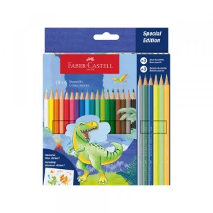 Drvene Bojice Faber Castell Dino Klasik 1/18+3 met+3 neon + stikeri 111222