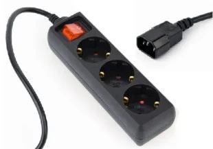 GEMBIRD EG-PSU3-01 Gembird UPS naponski kabl, 3 Shuko uticnice, 16A, C14 plug, 0.6m, black (Alt. PC-SFC14M)