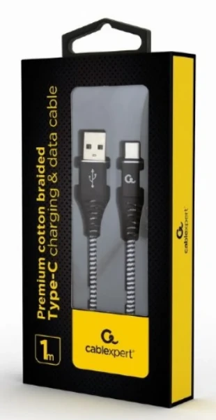 GEMBIRD CC-USB2B-AMCM-1M-BW Gembird Premium cotton braided Type-C USB charging - data cable,1 m,black/white