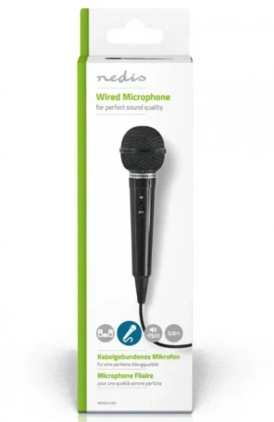 NEDIS MPWD01BK Karaoke mikrofon, 6.35mm -75dB+/-3dB, Sensitivity, 80Hz-12kHz, 5.0m