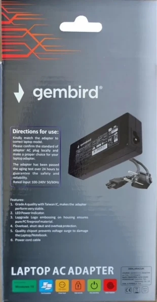 NPA90-195-4620 (DE10) Gembird punjac za laptop 90W-19.5V-4.62A, 7.4x5.0mm black PIN