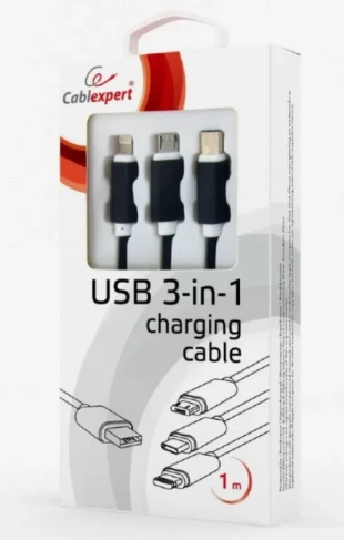 GEMBIRD CC-USB2-AM31-1M Gembird USB 3-u-1 kabl za punjenje 8-pin, Type-C, microUSB, crni, 1m