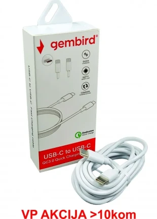CCP-AMCM-AMCM-1.8M** Gembird USB 2.0 Type-C to Type-C cable (AM/CM), QC3.0, 1.8m WHITE (135) fo