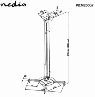 NEDIS PJCM200GY univerzalni plafonski nosac za projektor rotirajuci + tilt 90°, 550-1000mm
