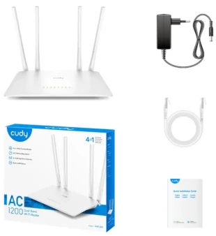 CUDY Cudy WR1200 AC1200 Dual Band 2.4+5Ghz Wi-Fi Ruter 1W/4LAN 10/100Mbps, 4x5dBi GUEST/WPS/DDNS