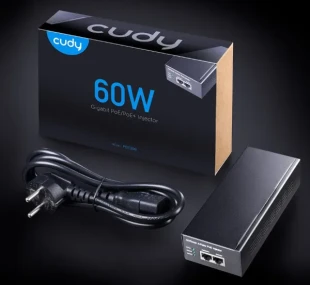 Cudy POE300 60W Gigabit PoE+/PoE Injector, 802.3at/802.3af Standard, Data and Power 100 Meters