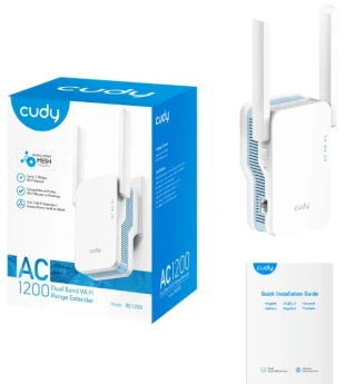 Cudy RE1200 AC1200Wi-Fi MESH Range Extender, Dual Band 2.4+5Ghz,2x5dBi, 1xLAN, AP,ACCESS+LED
