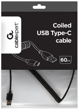 GEMBIRD CC-USB2C-AMCM-0.6M Gembird Spiralni USB 2.0 AM na USB-C kabl, 0.6m, black