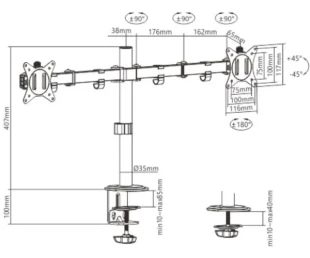MA-D2-01 Gembird Podesivi dupli stoni drzac za monitor, tilt, 17-32 max.2x9kg (alt MA-D2-011)