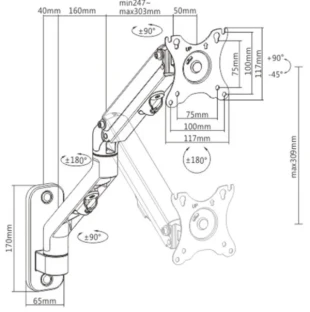 GEMBIRD MA-WA1-02 Gembird Podesivi zidni drzac za monitor,tilt, 13-27 max.7kg