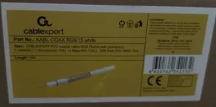 GEMBIRD KABL-COAX-RG6/15 white (X553)** koaksialni kabl RG6 konektor F-male/IEC, conduct.18%, 6.5mm 15m(200)