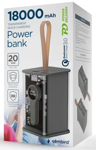 PB18-TQC3-01 Gembird Power bank 18000 mAh, crni