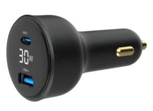 GEMBIRD TA-UC-AC2PD30LCD-CAR-01 Gembird 2-port USB brzi punjac za auto, Type-C PD, LCD, 30W, black