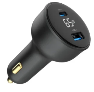 GEMBIRD TA-UC-AC2PD65LCD-CAR-01 Gembird 2-port USB brzi punjac za auto, Type-C PD, LCD, 65W, black