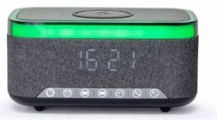 GEMBIRD DAC-SPKBT-QC15-BK Gembird Digitalni sat+alarm sa bezicnim punjenjem telefona 15W i zvucnikom, FM, BT