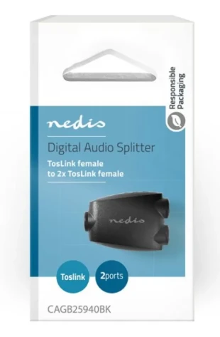 NEDIS CAGB25940BK Splitter, TosLink zenski na 2x TosLink zenski adapter, Black