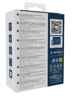 GEMBIRD TA-UC-2A2C-PD65-01-BK Gembird 4-port 65W GaN USB PowerDelivery brzi punjac, black