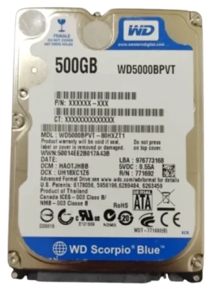 HDD 2.5 * 500GB WD5000BPVT BLUE scorpio 5400rpm 8mb SATA 9.5mm