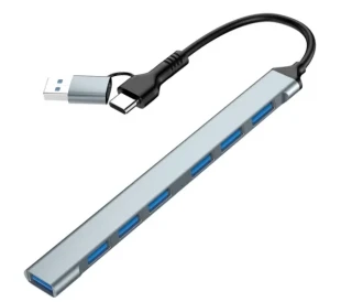 UHB-ACM-U3P1U2P6-01 Gembird 7-port USB hub (1x USB 3.2 + 6x USB 2.0), USB-A + USB-C, silver