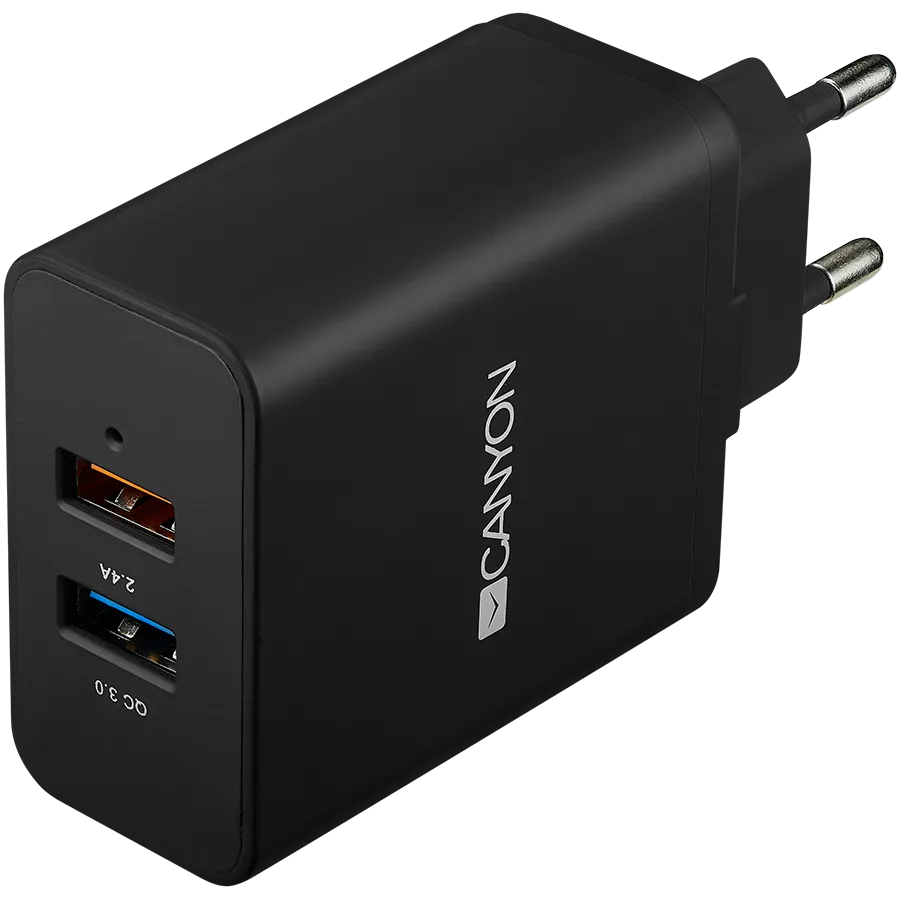 CANYON charger H-07 QC 3.0 3A/2USB-A Black Slika 1