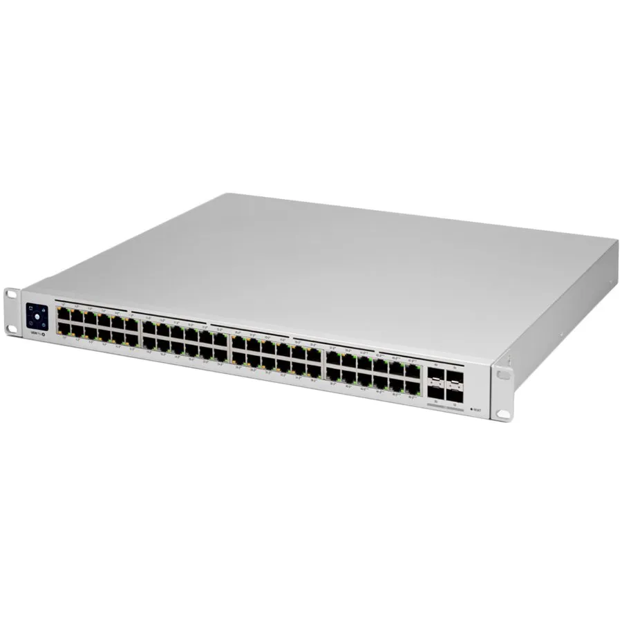 Ubiquiti USW-PRO-48-POE 48 port gigabit L3 PoE++ switch, 40 x GbE PoE+ Ports, 8 x GbE PoE++ ports, 4 x 10G SFP+ ports, 600W total PoE availability, Layer 3 switching, Near-silent cooling, LCM display 1.3" touchscreen Slika 1