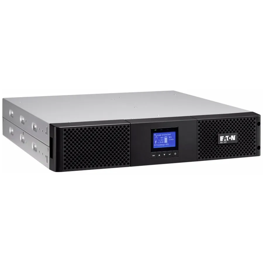 Eaton UPS 9SX 1500VA/1350W, Rack 2U; On-line double conv with PFC; LCD display; input (1) IEC-320-C14; output (6) -C13;1 USB port + 1 serial RS232 port; mini-term. block for remote ON/OFF; Network-MS card slot,Extend. Battery Capability; 2yr warranty Slika 1