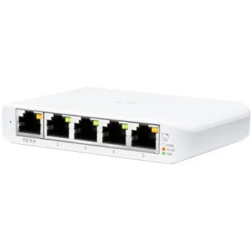 UBIQUITI Flex Mini; (4) GbE ports; (1) GbE PoE input port for power; Optional powering with included 5V, 1A USB-C adapter. Slika 1