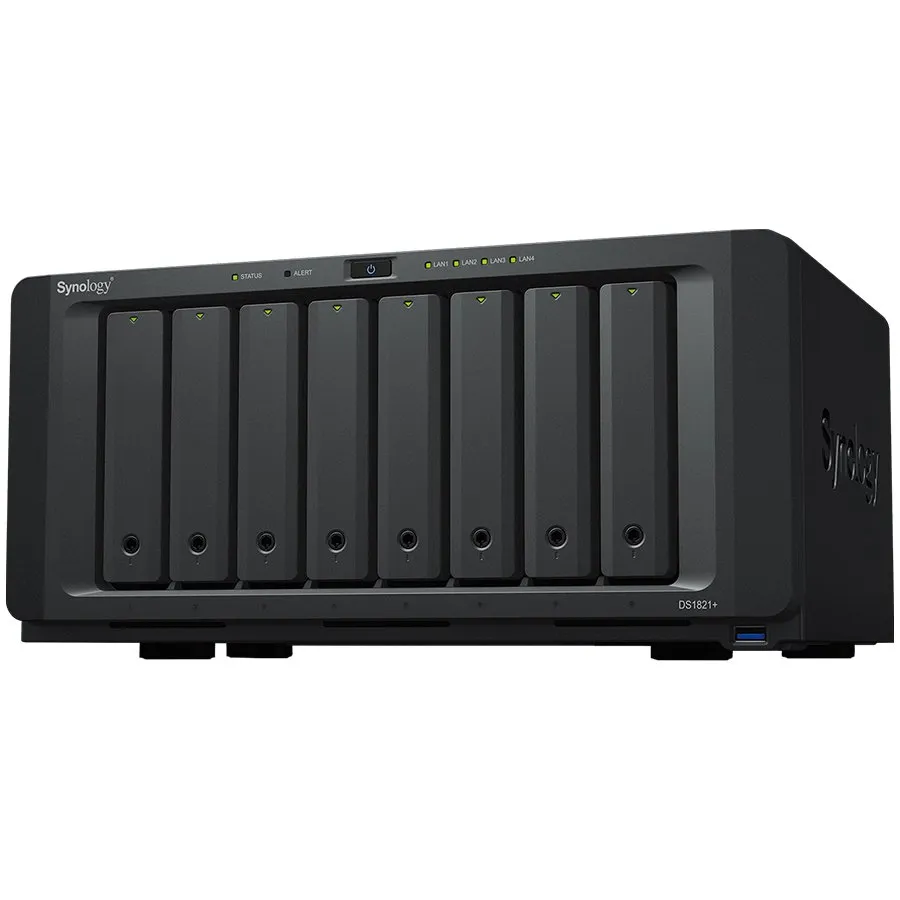 Synology DiskStation DS1821+, Tower, 8-Bay 3.5'' SATA HDD/SSD, 2 x M.2 2280 NVMe SSD, CPU AMD Ryzen Quad-core 2.2 GHz, 4 GB DDR4 ECC SODIMM, 4 x RJ-45 1GbE LAN, 4 x USB 3.2 Gen 1, 2 x eSATA (expandable to 15 with 2x DX517), 1 x PCIe Gen3 x8, 6kg,3y w Slika 1