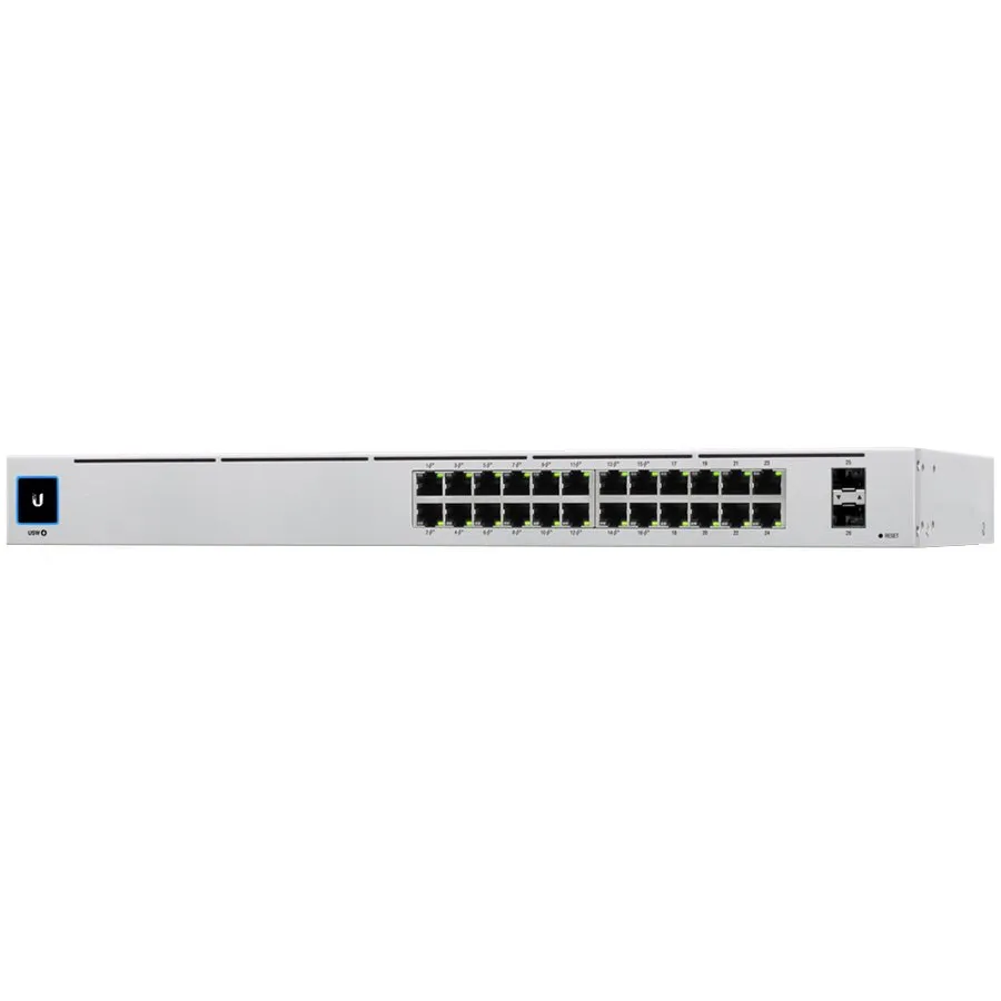 UBIQUITI Pro 24; (24) GbE ports; (2) 10G SFP+ ports; DC power backup-ready; Layer 3 switching; Silent cooling. Slika 1