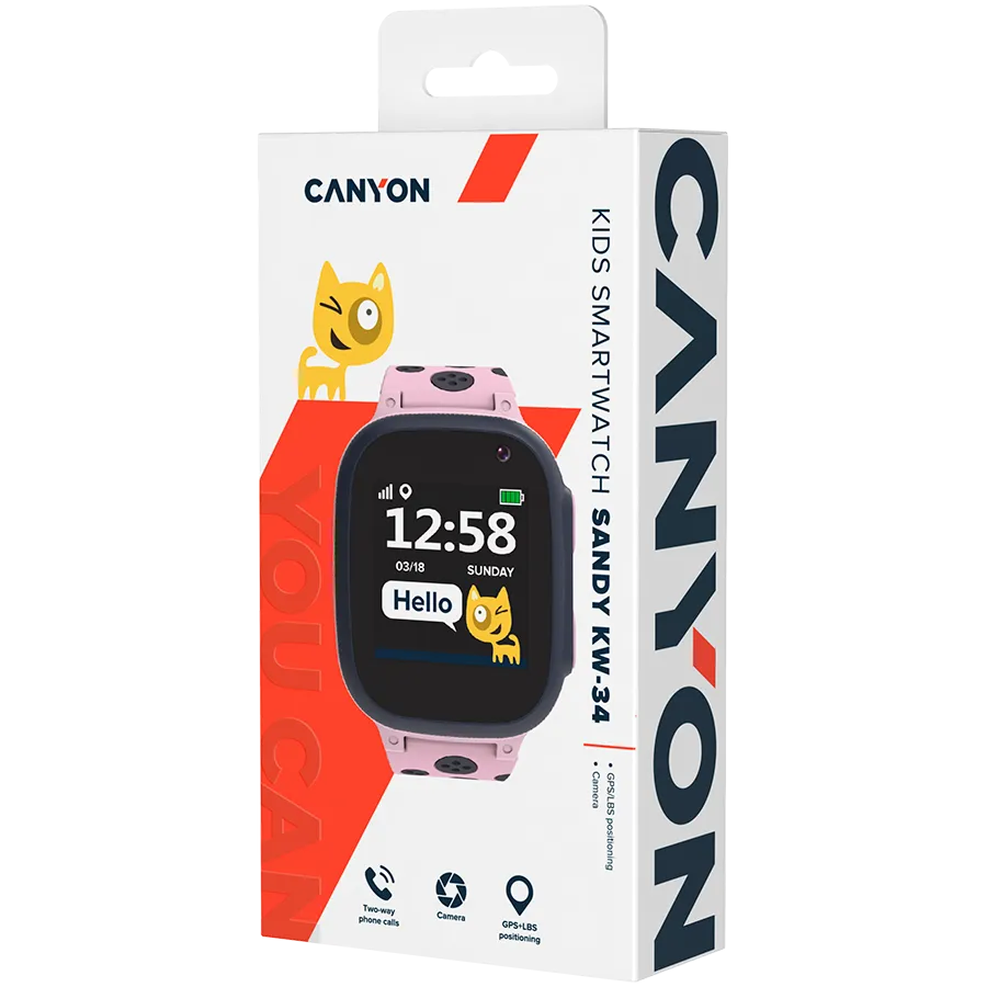 CANYON Sandy KW-34, Kids smartwatch, 1.44 inch colorful screen, GPS function, Nano SIM card, 32+32MB, GSM(850/900/1800/1900MHz), 400mAh battery, compatibility with iOS and android, Pink, host: 52.9*40.3*14.8mm, strap: 230*20mm, 42g Slika 6