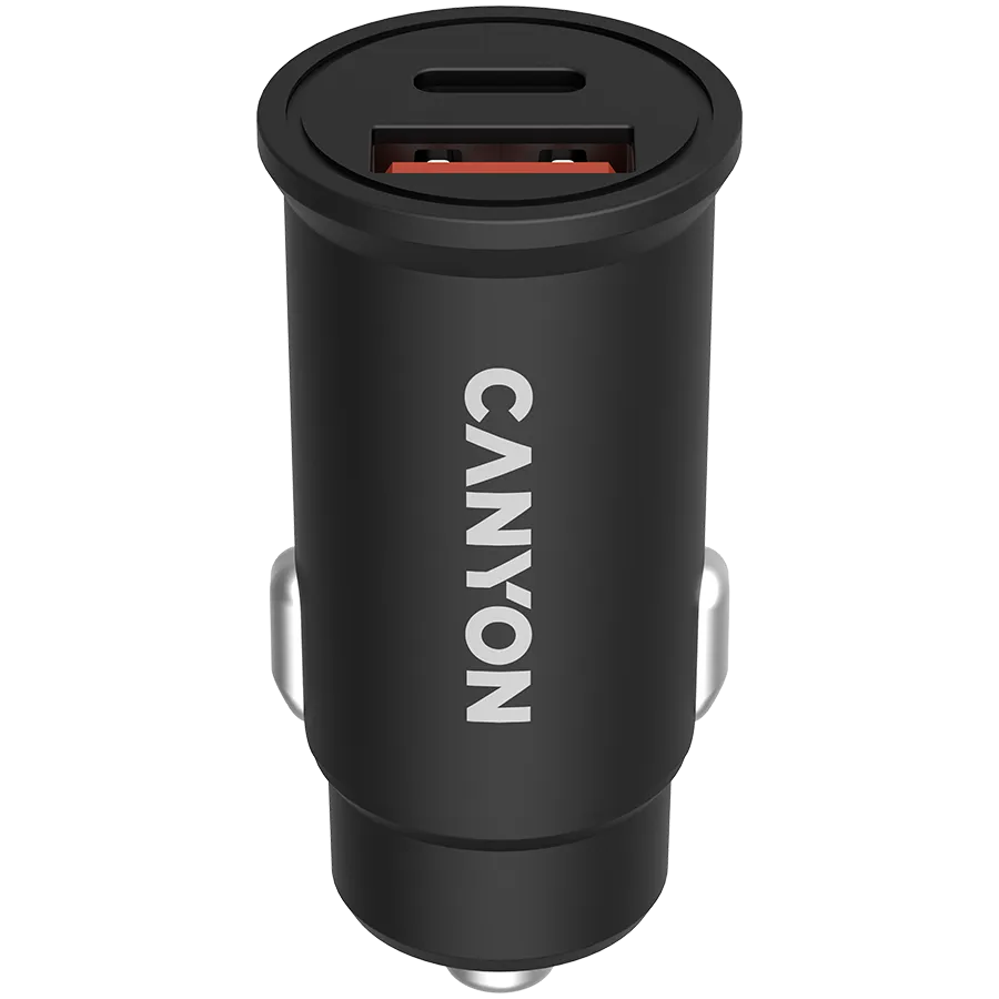 CANYON C-20B03, PD 30W/QC3.0 18W Pocket size car charger with 1-USB A+ 1-USB-C Input: DC12V-24V, Output: USBC: PD30W( 5V3A/9V3A/12V2.5A/15V2A/20V1.5A),USB-A:QC3.0 18W (5V3A Slika 1