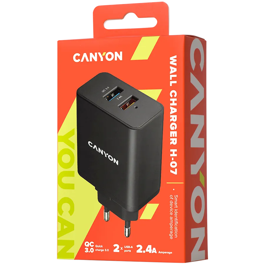 CANYON charger H-07 QC 3.0 3A/2USB-A Black Slika 2
