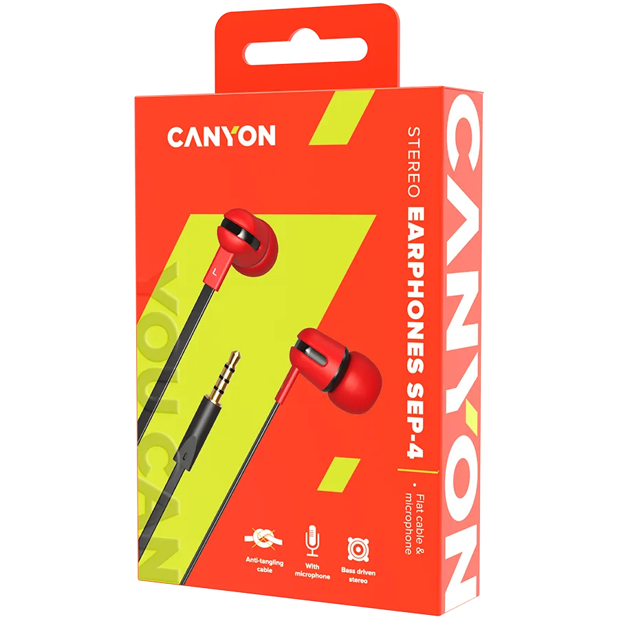 CANYON headphones SEP-4 Mic Flat 1.2m Red Slika 2