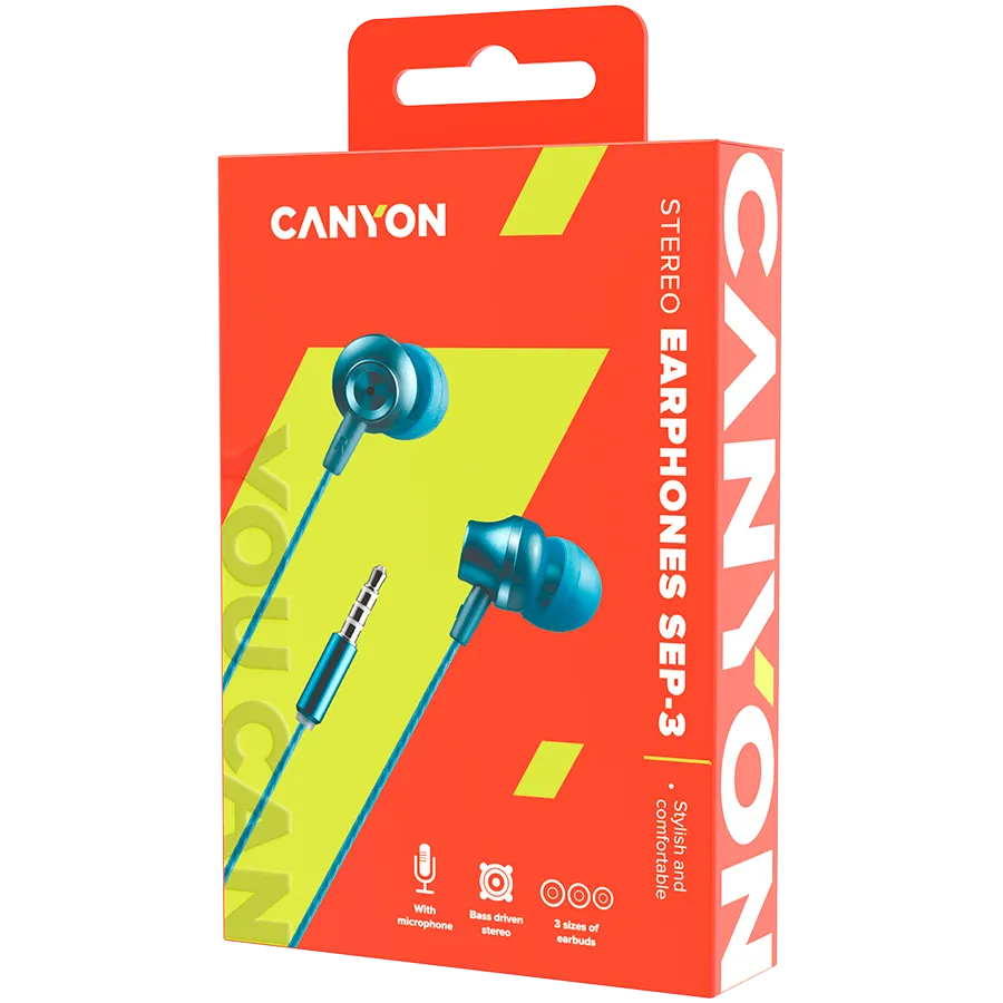 CANYON headphones SEP-3 Mic 1.2m Blue Green Slika 3