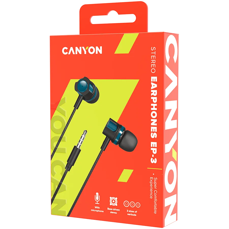 CANYON headphones EP-3 Mic 1.2m Green Slika 3