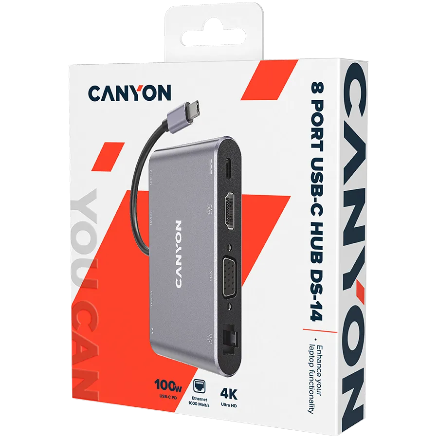 CANYON hub DS-14 8in1 4k USB-C Dark Grey Slika 2