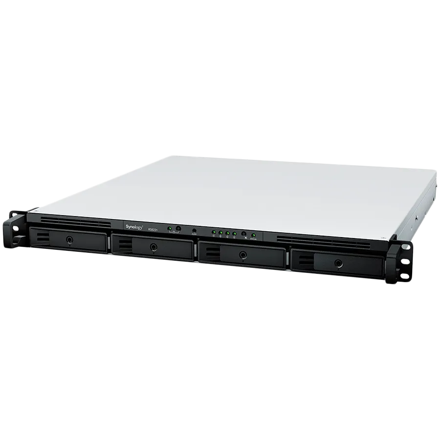 Synology RackStation RS822+, 1U, 4-bays, AMD Ryzen V1500B 4-core 2.2 GHz; 2 GB DDR4 ECC SODIMM, 1x free memory slot (up to 32GB upgradable); 4x RJ45 1GbE, 2x USB 3.1; PCIe Gen3 – Card/M2D20, 150W PS, 3yr warranty Slika 1