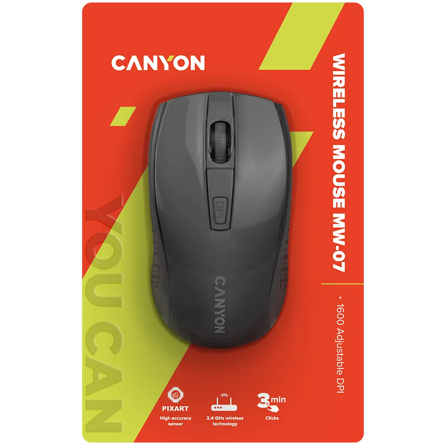CANYON MW-7, 2.4Ghz wireless mouse, 6 buttons, DPI 800/1200/1600, with 1 AA battery ,size 110*60*37mm,58g,black Slika 6