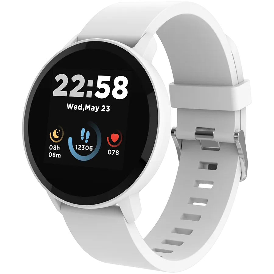 CANYON Lollypop SW-63, Smart watch, 1.3inches IPS full touch screen, Round watch, IP68 waterproof, multi-sport mode, BT5.0, compatibility with iOS and android, Silver white, Host: 25.2*42.5*10.7mm, Strap: 20*250mm, 45g Slika 1