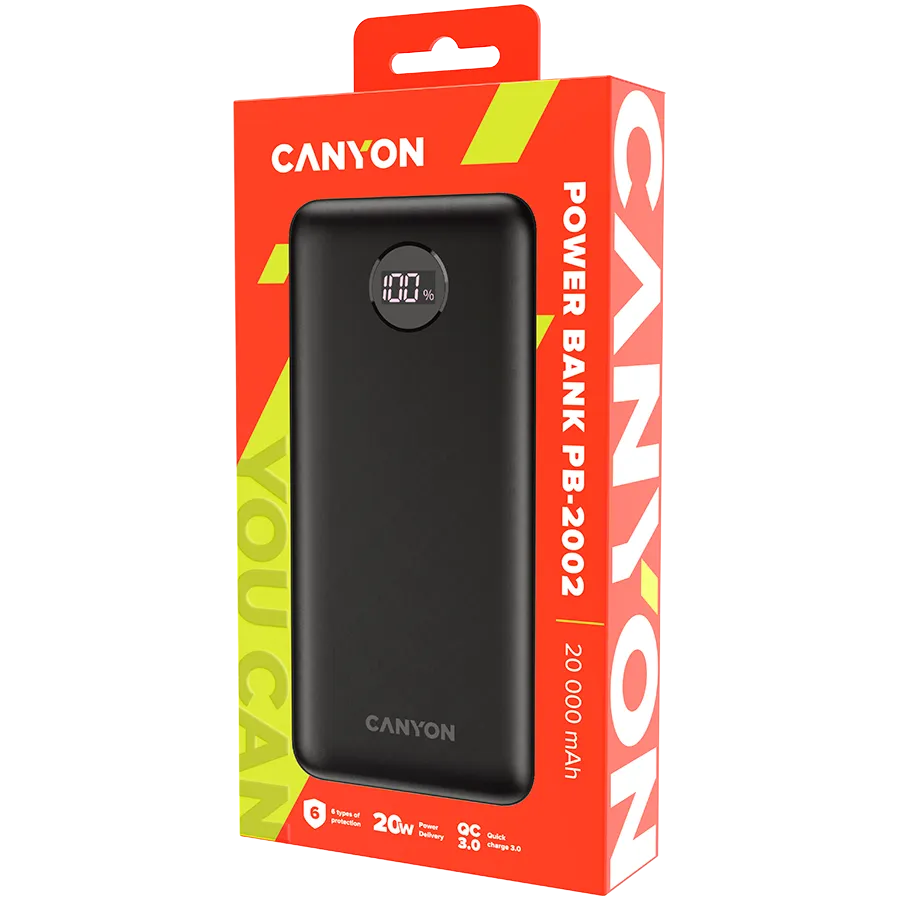 CANYON power bank PB-2002 LED 20000 mAh PD 20W QC 3.0 Black Slika 4