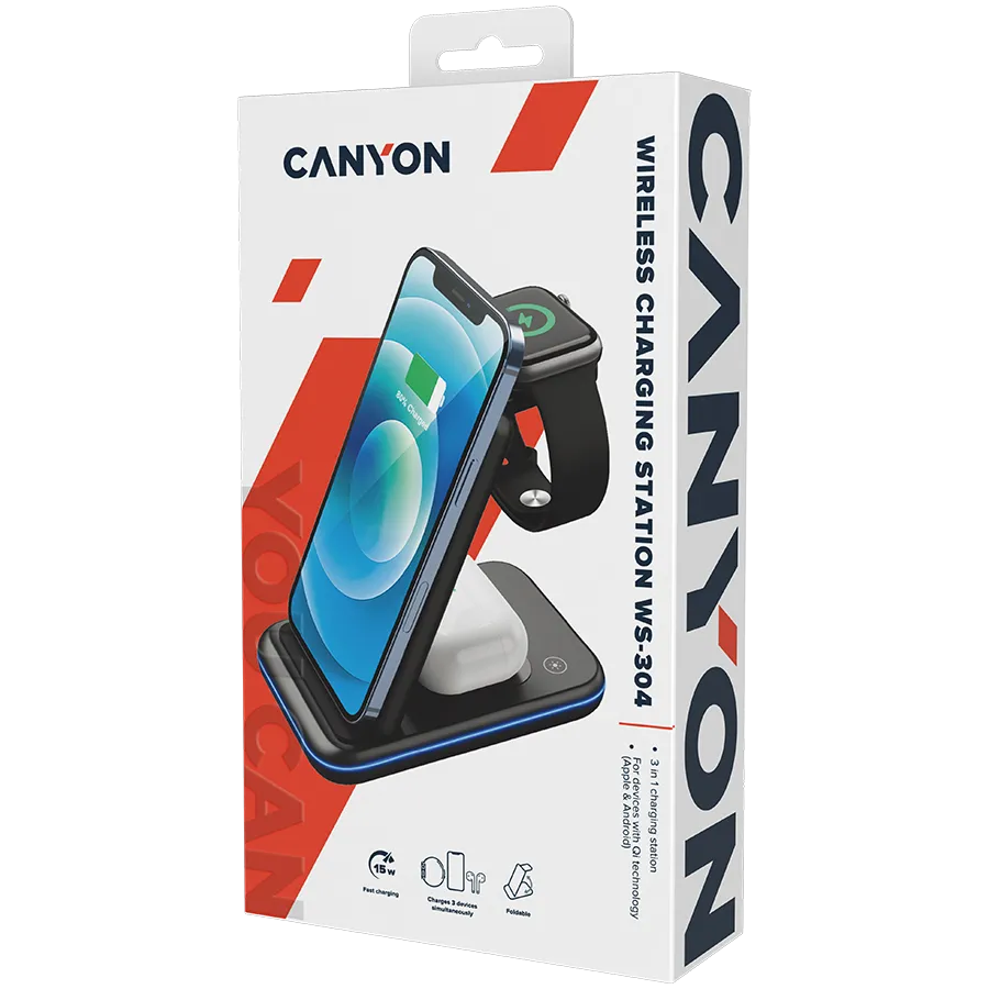 CANYON wireless charger WS-304 15W 3in1 Black Slika 9