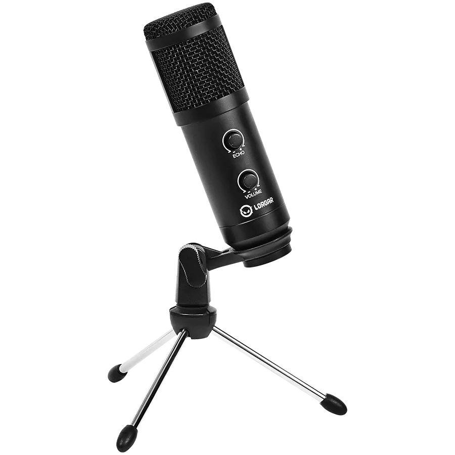 LORGAR Soner 313, Gaming Microphones, Black, USB condenser microphone with Volume Knob & Echo Kob, including 1x Microphone, 1 x 2.5M USB Cable, 1 x Tripod Stand, 1 x User Manual, body size: Φ47.4*158.2*48.1mm, weight: 243.0g Slika 1