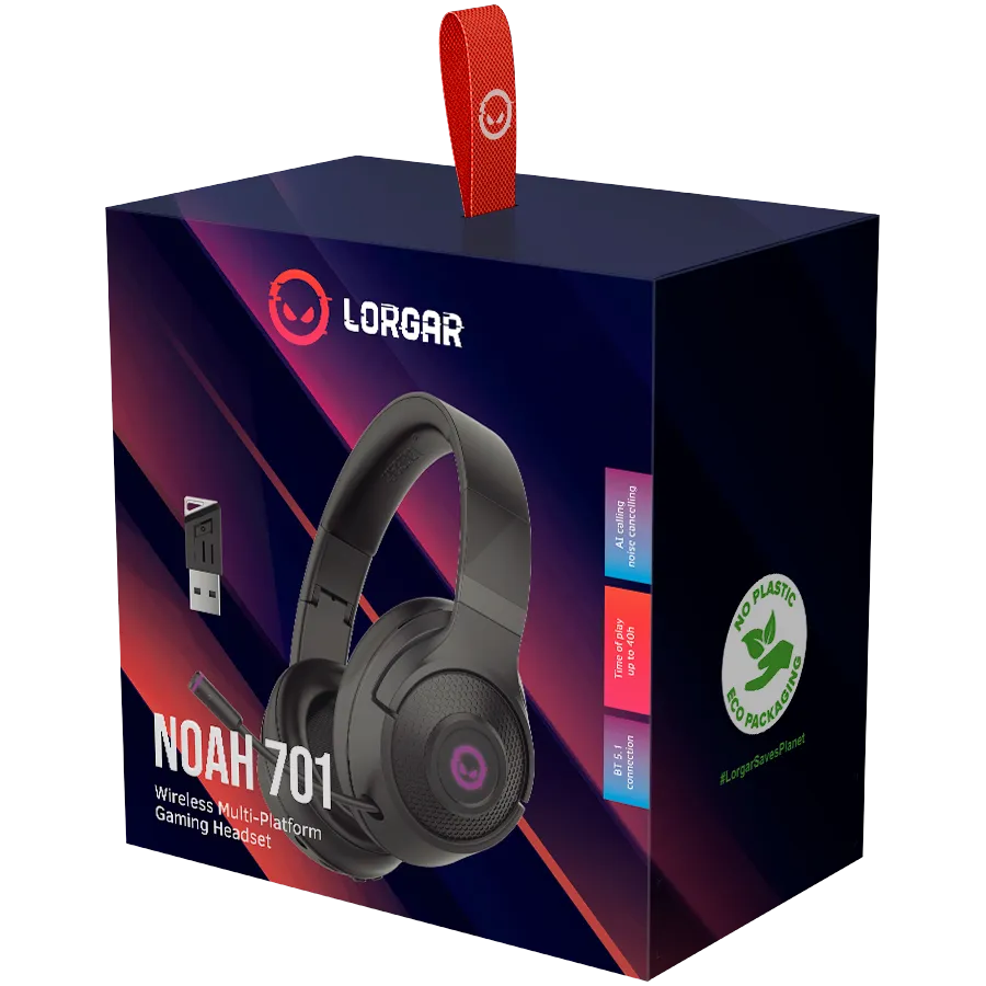 Lorgar Noah 701, gaming headset with microphone, 2.4G+ BT 5.0 Realtek 8763, battery 1000mAh, type-C charging cable 0.8m, audio cable 1.5m, size:195*185*80mm, 0.28kg. Black Slika 5