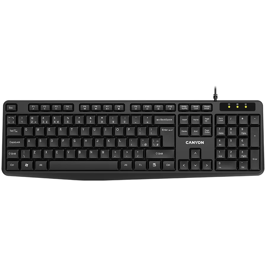 CANYON KB-1, Wired Keyboard, 104 keys, USB2.0, Black, cable length 1.5m, 443*145*24mm, 0.37kg, Adriatic Slika 1