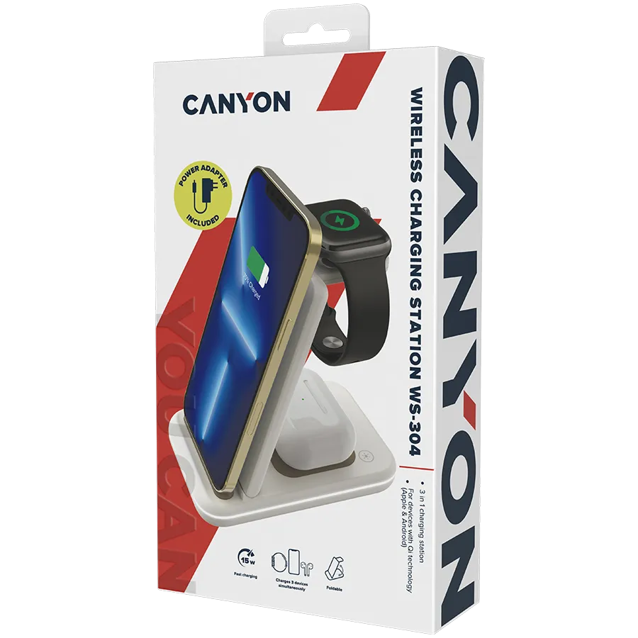 CANYON wireless charger WS-304 15W 3in1 Cosmic Latte Slika 8