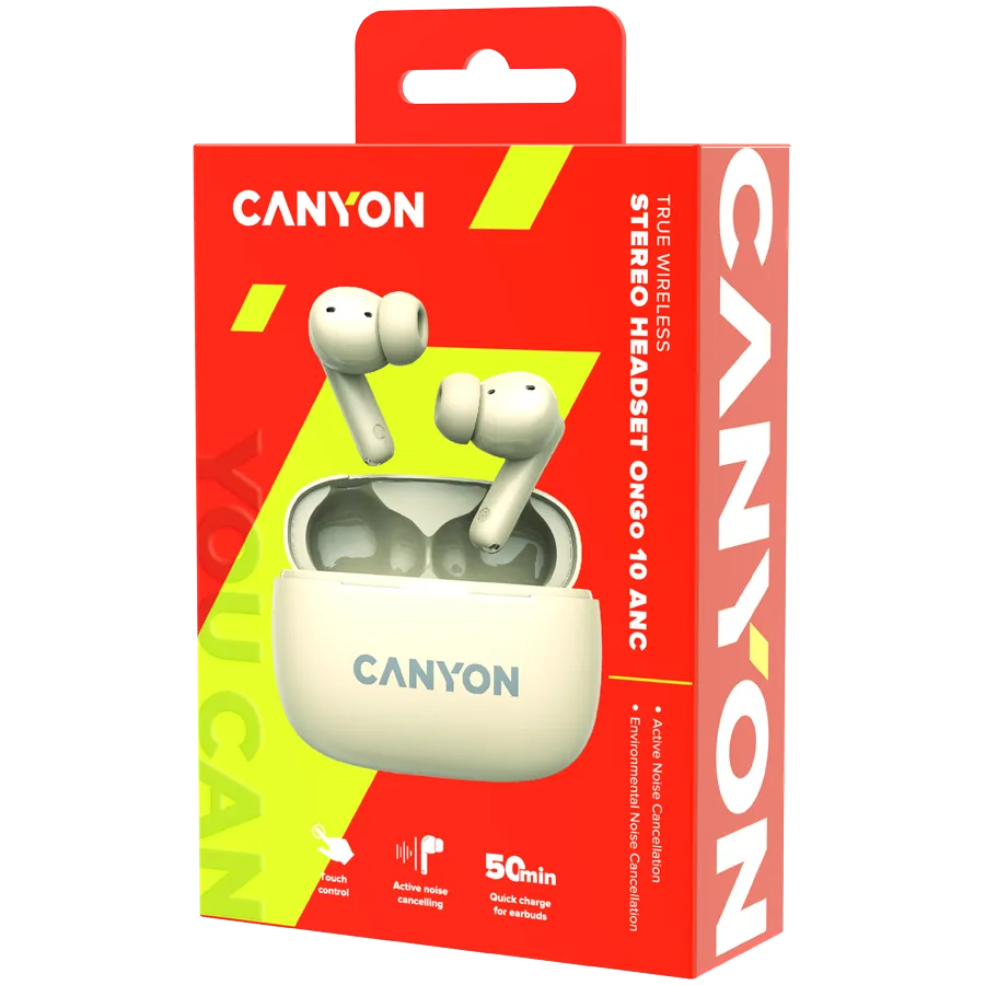 CANYON headset OnGo TWS-10 ANC+ENC Beige Slika 8
