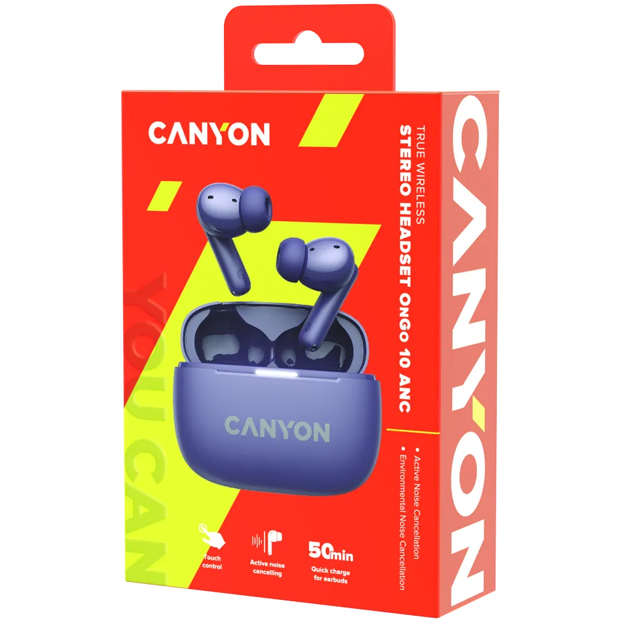 CANYON headset OnGo TWS-10 ANC+ENC Purple Slika 8