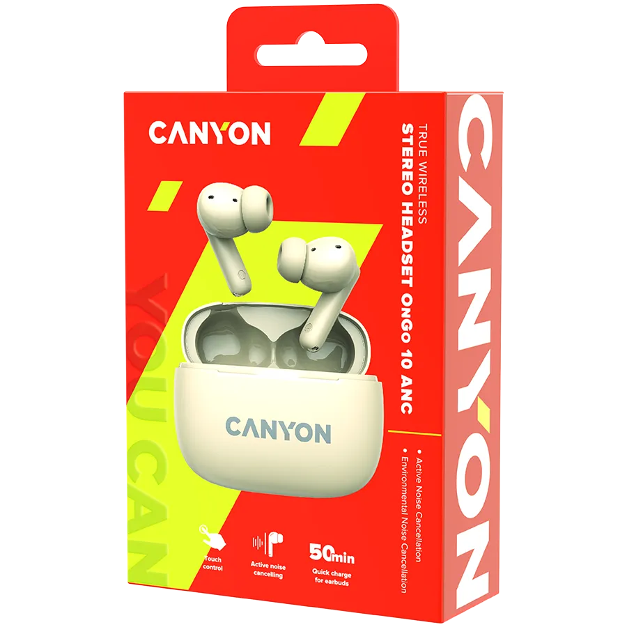 CANYON headset OnGo TWS-10 ANC+ENC Beige Slika 9